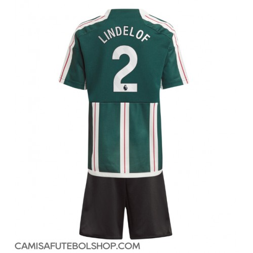 Camisa de time de futebol Manchester United Victor Lindelof #2 Replicas 2º Equipamento Infantil 2023-24 Manga Curta (+ Calças curtas)